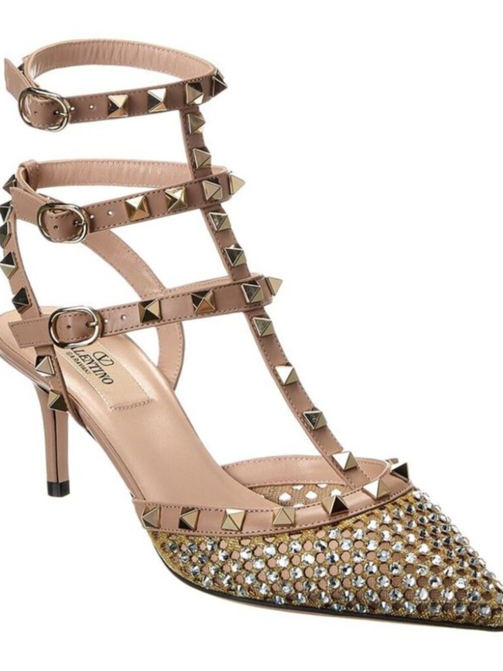Valentino Rockstud Caged 65 Mesh & Leather Ankle Strap Pump NWT